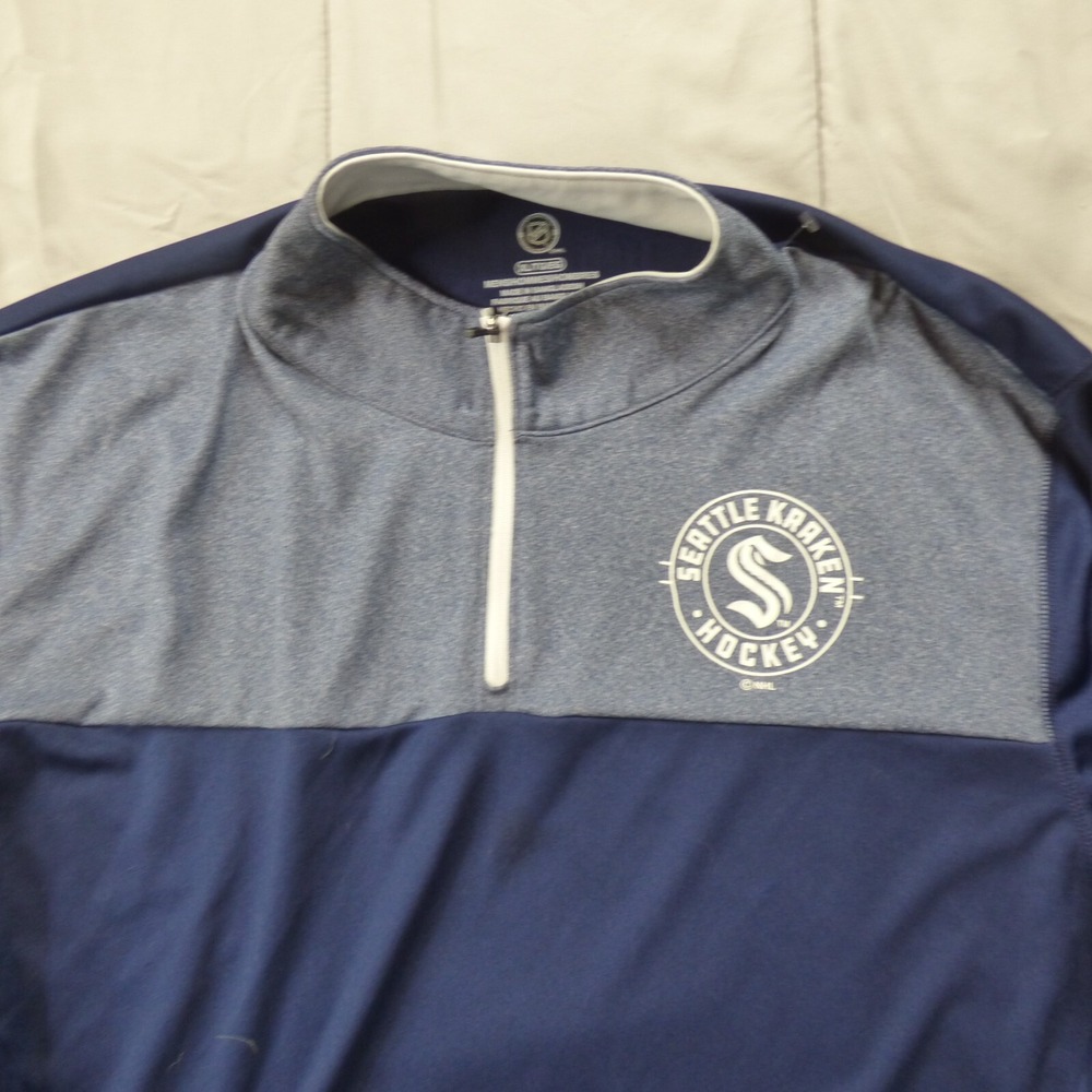 NHL Seattle Kracken Mens 1/4 Zip Pullover Long Sleeve Blue Size XL - Picture 2 of 7